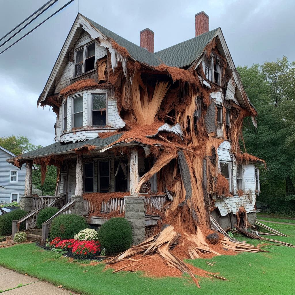 Damaged tree on an Streamwood home showing signs of disease and decay